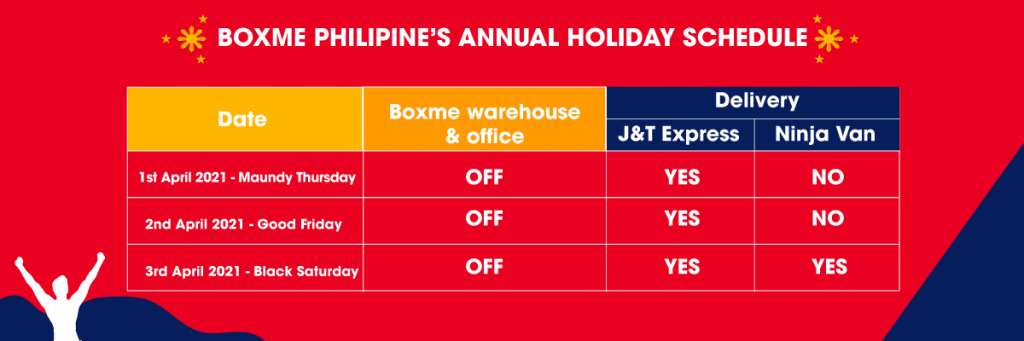 Boxme Philippines' annual holiday schedule 1