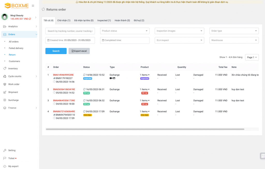 Guide the Quality control feature for returned/refused product 1